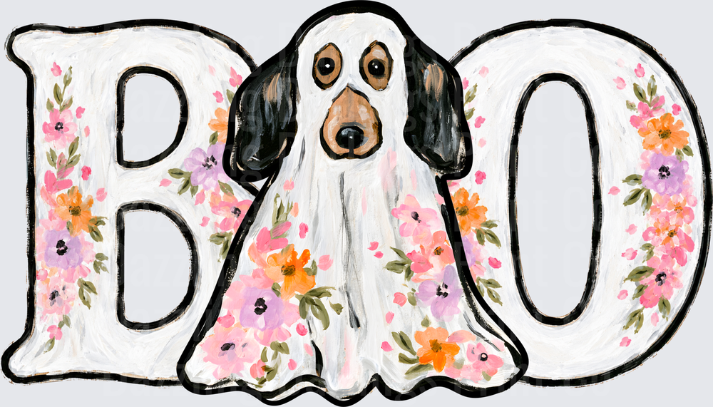 Floral BOO Ghost Dog Halloween Typography Design