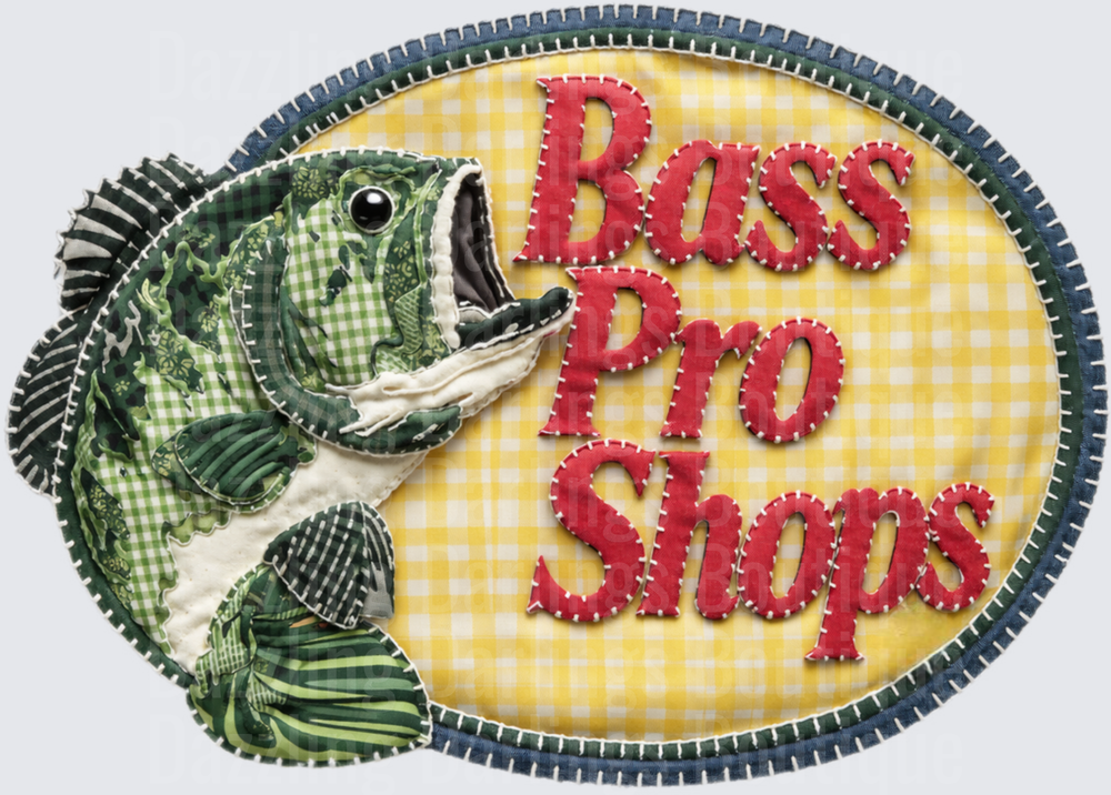 Bass Pro Shops Logo with Largemouth Bass and Gingham Pattern