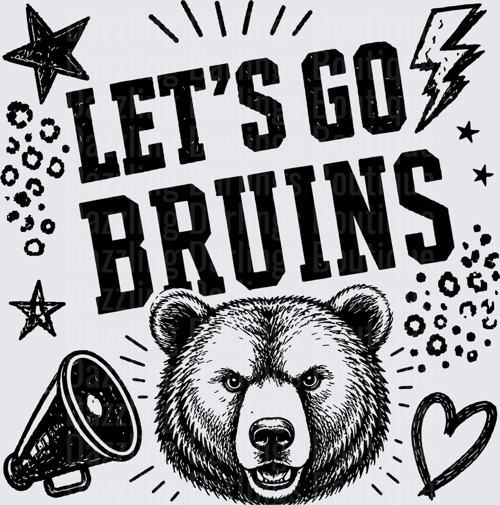 Let's Go Bruins Bear Head with Stars Lightning Bolt Megaphone