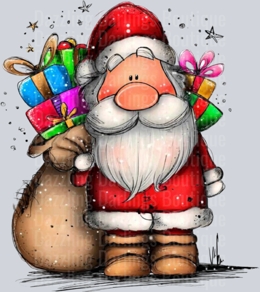 Hand-drawn Christmas Santa with Sack Brown Boots Gifts