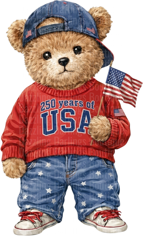 Patriotic Teddy Bear in USA Sweater with American Flag
