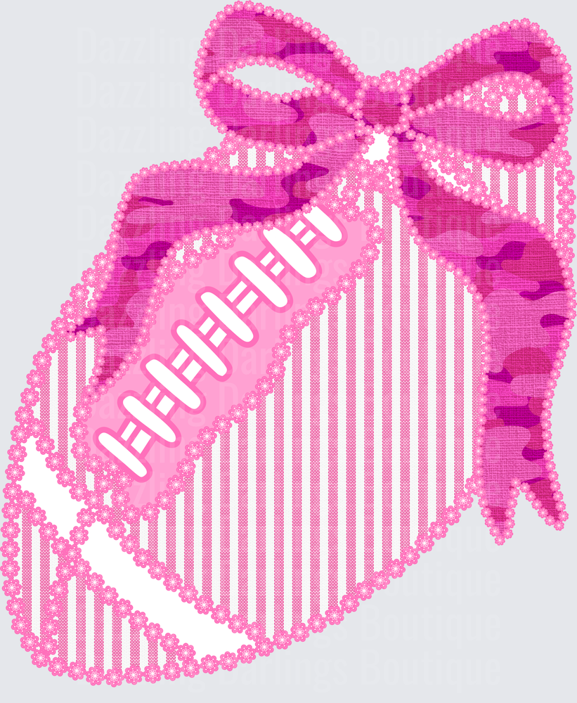 Pink Camo Football with Bow Floral Lace Border