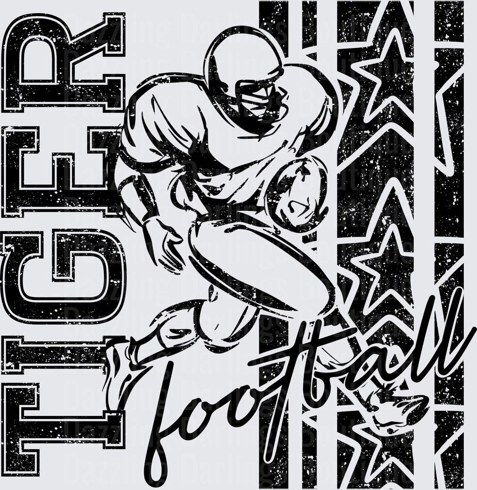 Tiger Football Player Running Back Grunge Stars Design