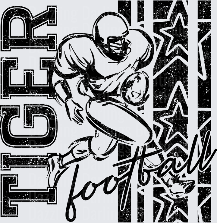 Tiger Football Player Running Back Grunge Stars Design
