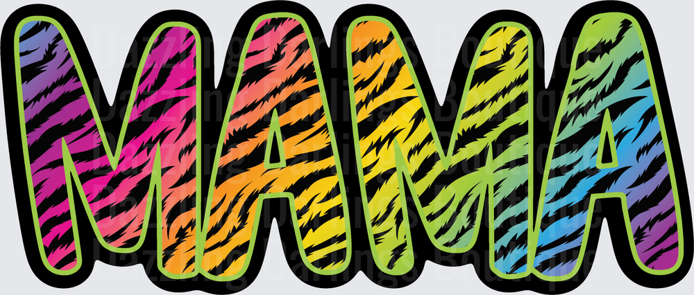 MAMA Rainbow Tiger Stripe Pattern Letters