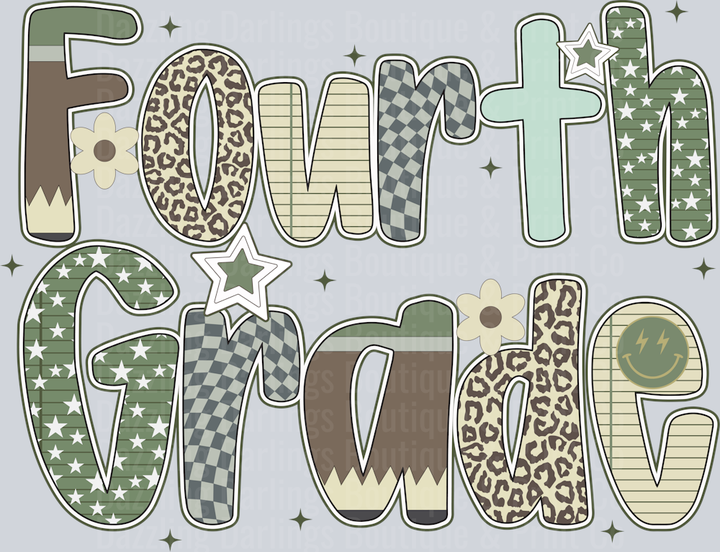 Fourth Grade Camo Patterned Letters Stars Leopard