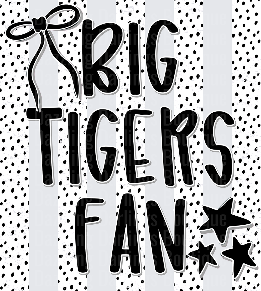 Big Tigers Fan with Bow and Stars on Polka Dot Background
