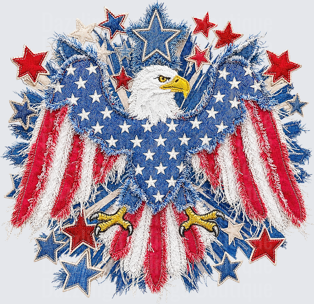Patriotic Bald Eagle with American Flag Stars and Stripes Burst