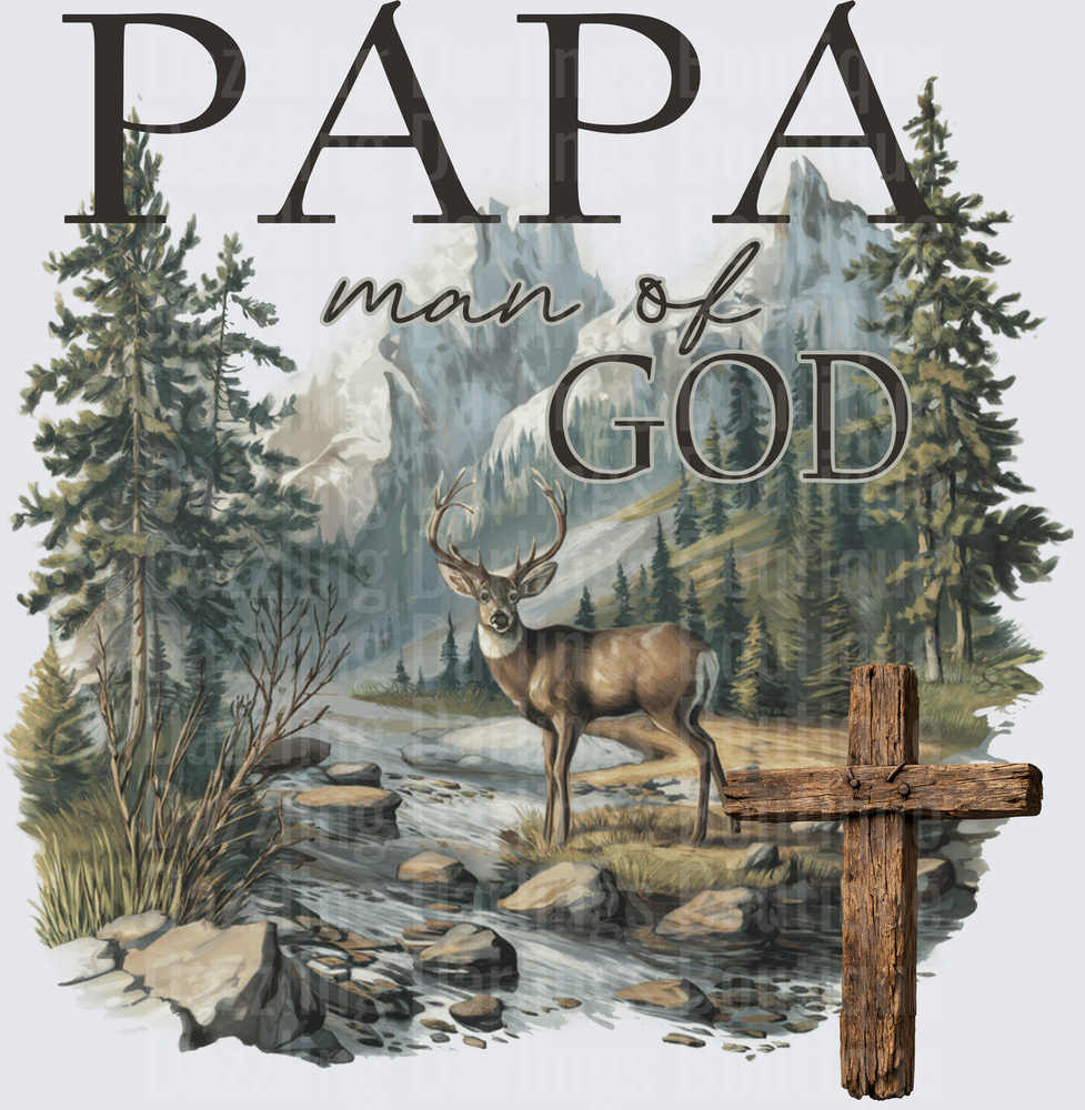 Papa Man of God Mountain Wilderness Scene with Deer and Cross