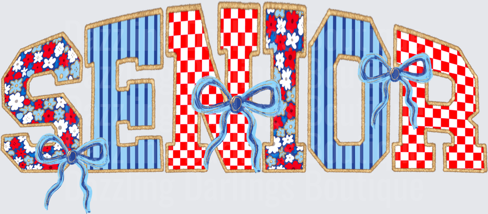 Senior Class of 2024 Red White Blue Checkered Pattern with Ribbons