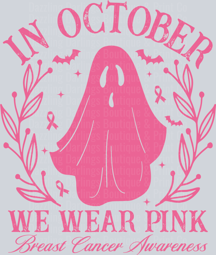 Breast Cancer Awareness Ribbon In October We Wear Pink Ghost Wreath
