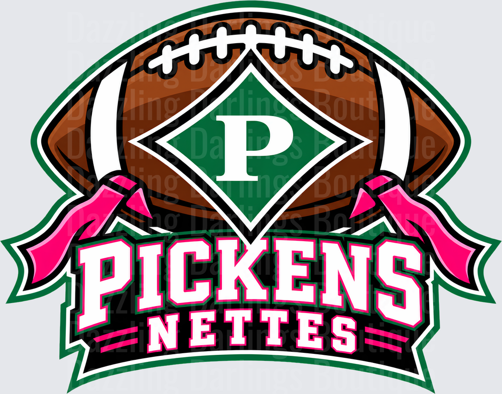 Pickens Nettes Football Logo Green Pink Ribbon Banner