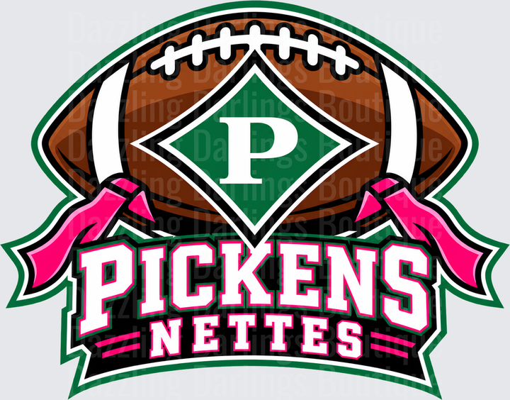 Pickens Nettes Football Logo Green Pink Ribbon Banner