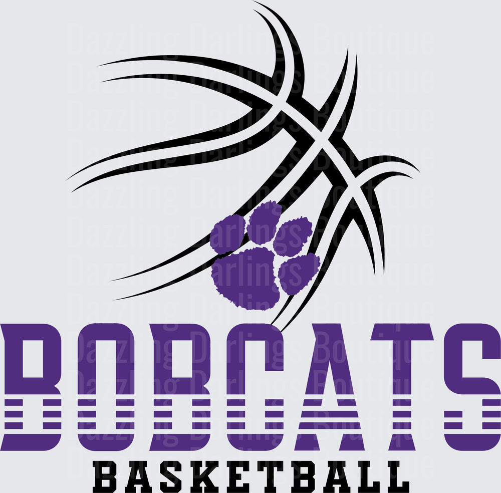 Bobcats Basketball Purple Paw Print Tribal Ball Logo