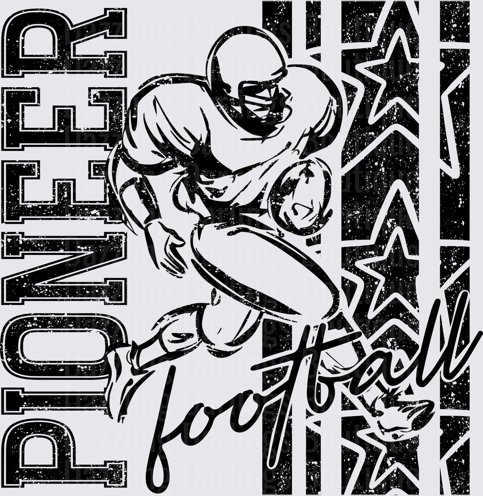Pioneer Football Player Running Back Stars Grunge Design