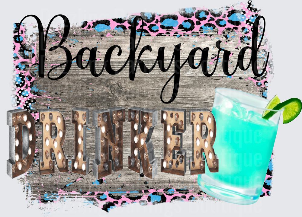 Backyard Drinker Marquee Letters with Blue Cocktail Glass
