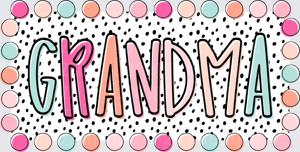 Grandma Text with Colorful Polka Dot Border Design