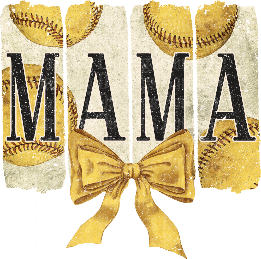 Baseball Mama with Golden Bow Vintage Distressed Design