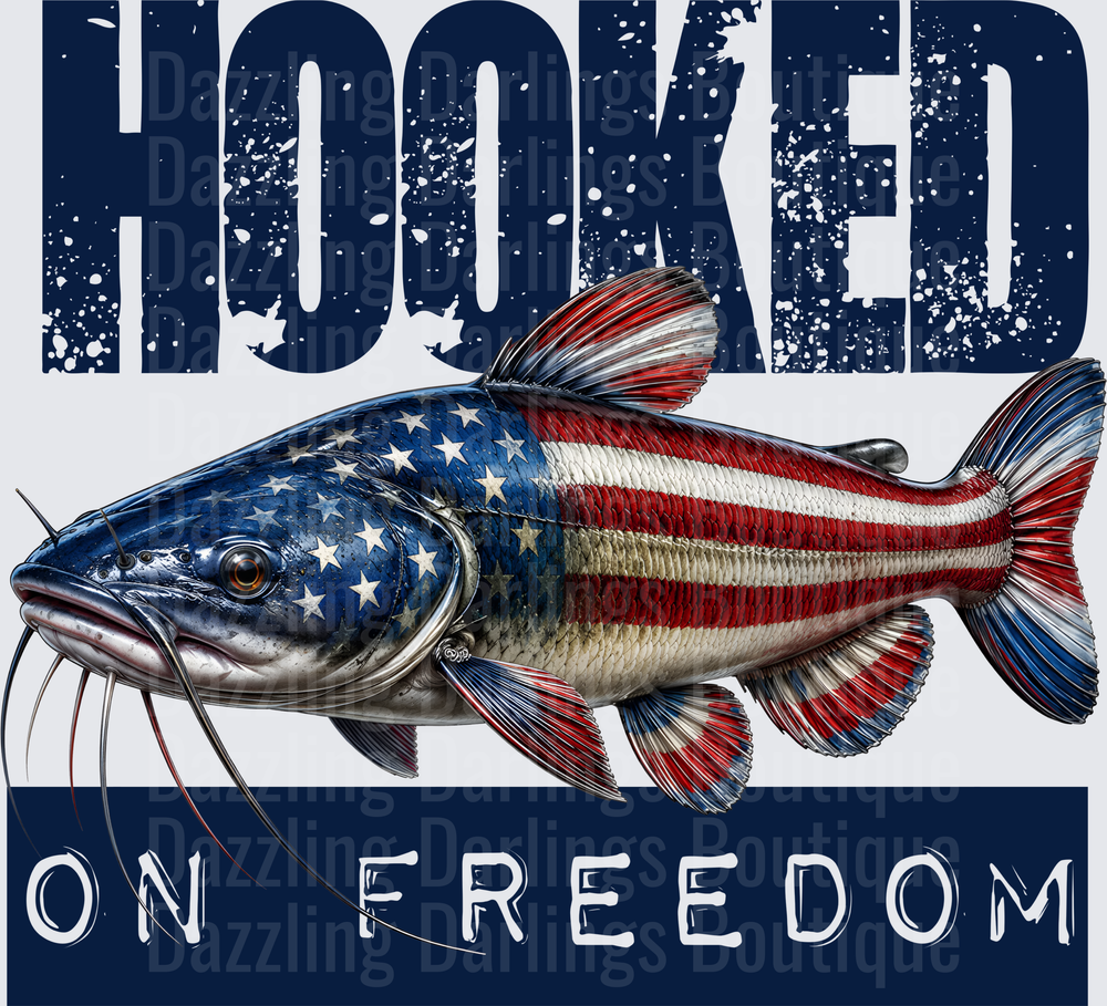 Patriotic Catfish American Flag Design Hooked On Freedom
