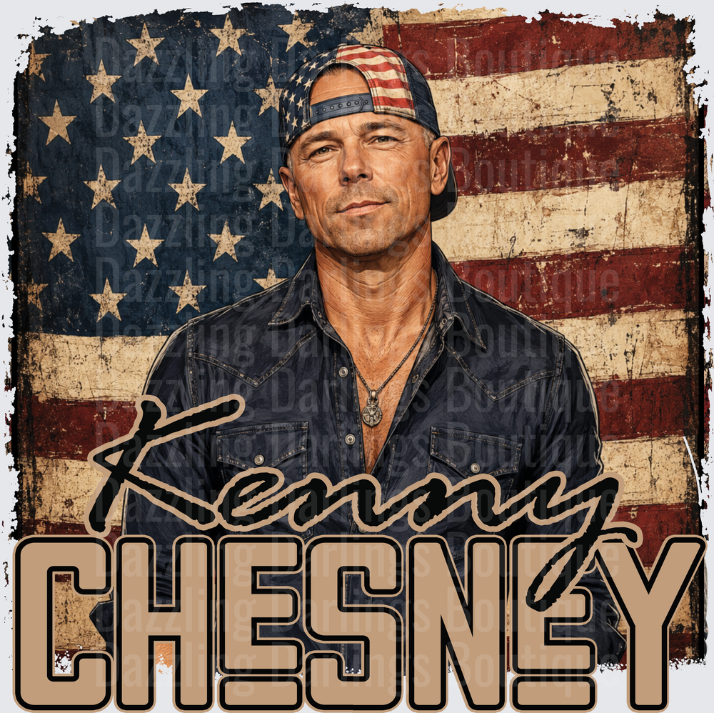 Kenny Chesney Portrait with Vintage American Flag Background