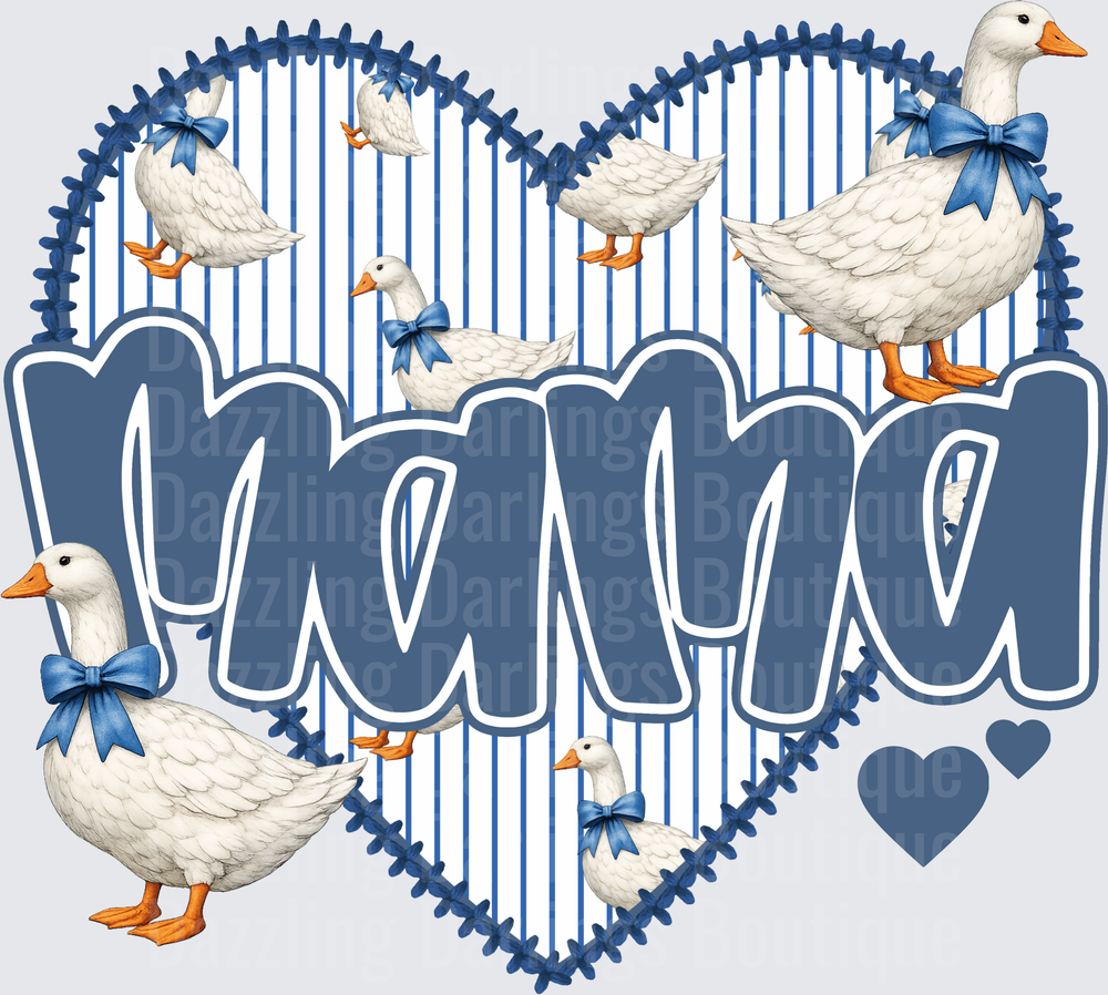 Mama Geese with Blue Bows Heart Frame Design