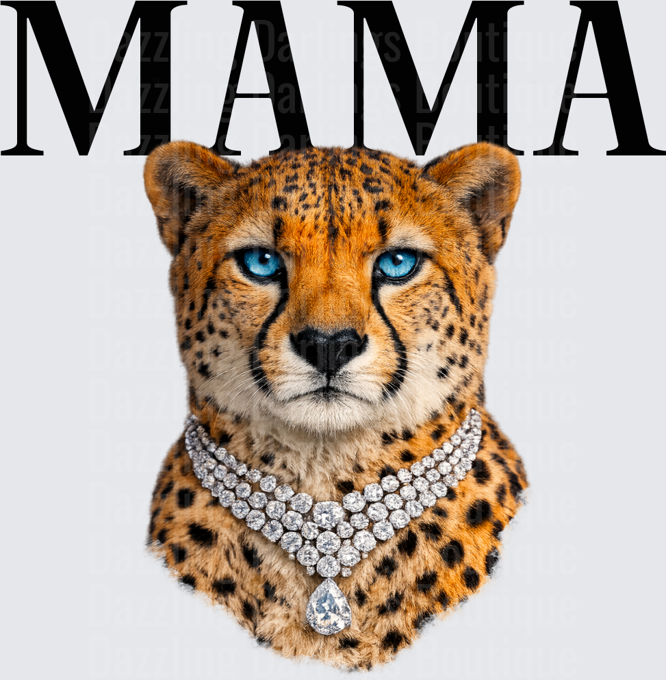 MAMA Cheetah with Blue Eyes and Diamond Jewelry