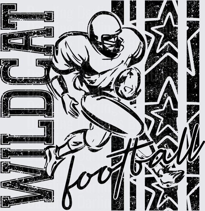Wildcat Football Player Running Back Stars Grunge Design