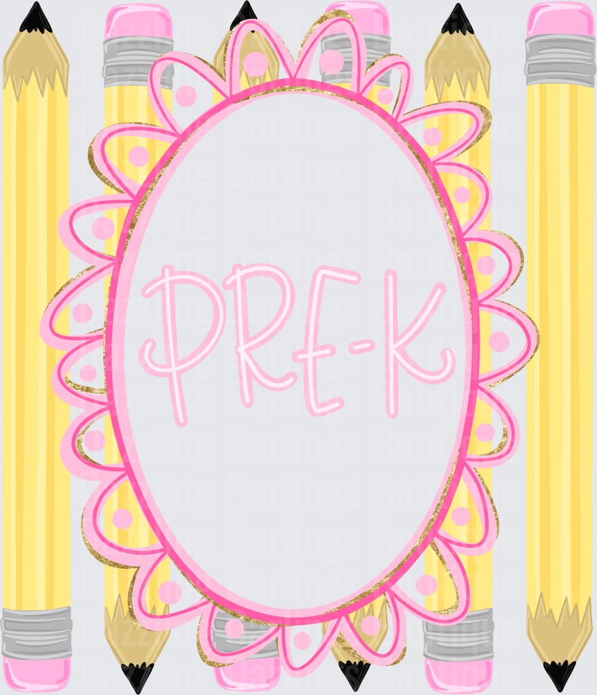 Pre-K Pink Floral Oval Frame with Yellow Pencils