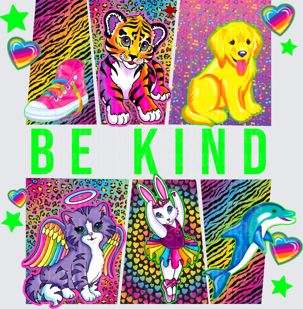 BE KIND Rainbow Animals Lisa Frank Style Retro 90s Aesthetic