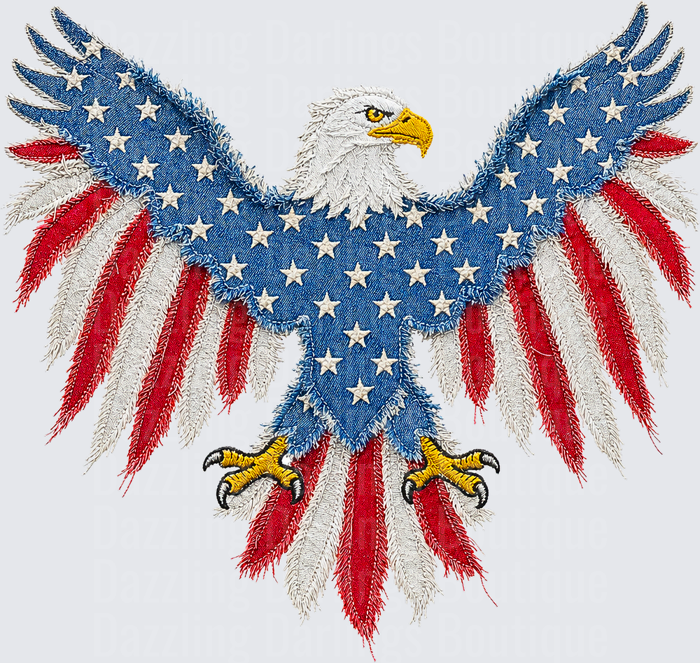 American Flag Bald Eagle with Spread Wings Embroidered Style
