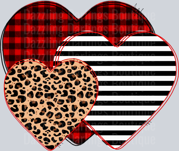 Buffalo Plaid Leopard Striped Valentine Hearts