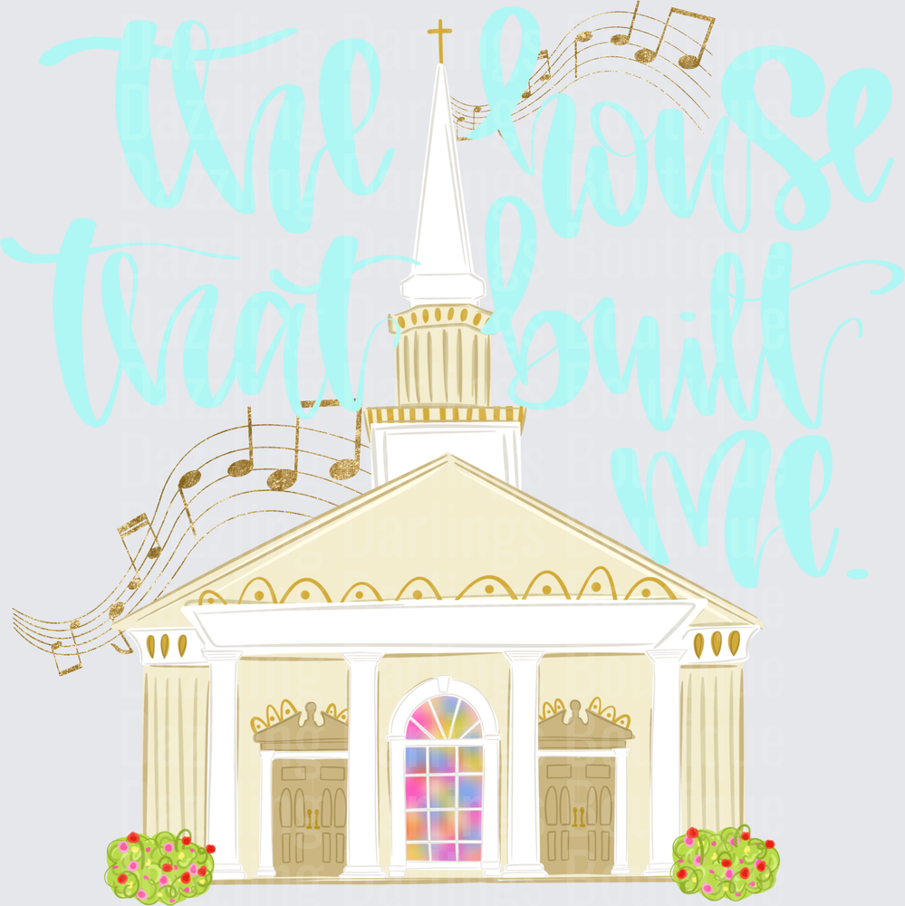 The House That Built Me Church with Gold Music Notes
