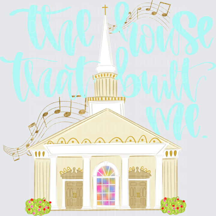 The House That Built Me Church with Gold Music Notes