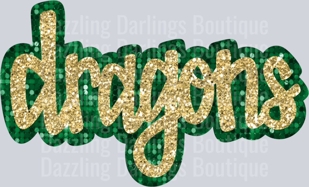 PICKENS DRAGONS DTF TRANSFER GREEN AND GOLD SPARKLE