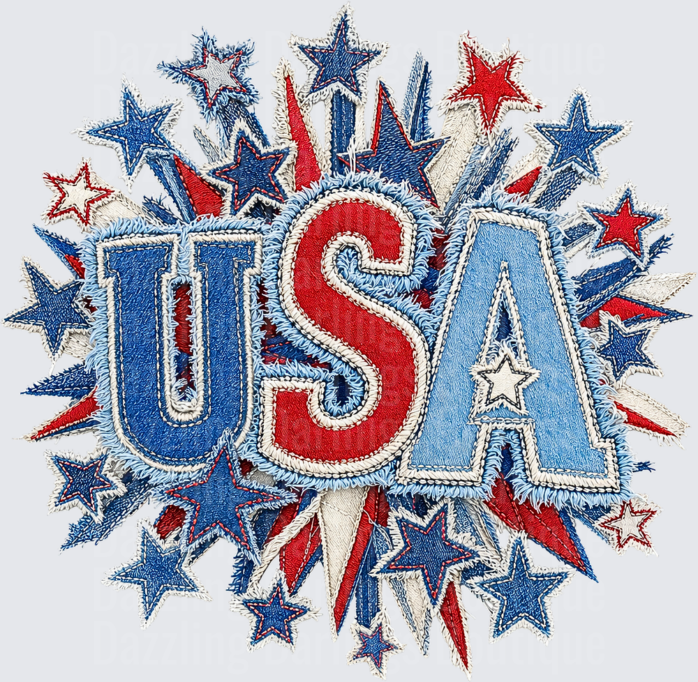 USA Patriotic Stars Burst Embroidered Style Design