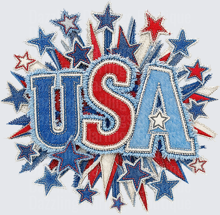 USA Patriotic Stars Burst Embroidered Style Design