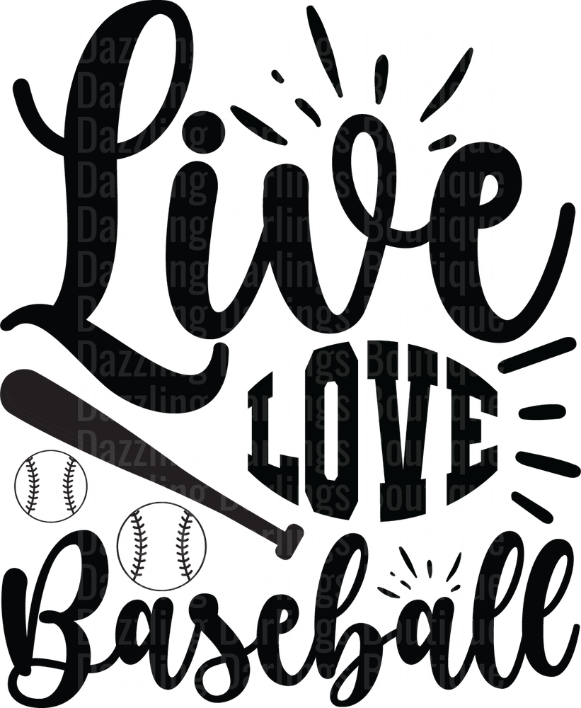 Live Love Baseball Script Typography with Bat and Baseballs