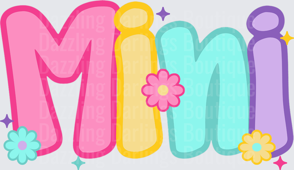 Colorful Mimi Name with Flowers and Stars