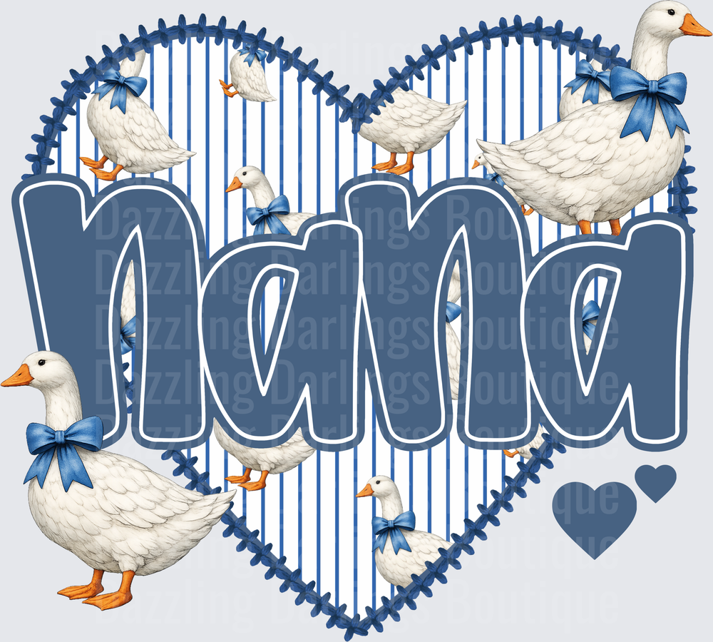 Nana White Geese with Blue Bows Heart Frame Design