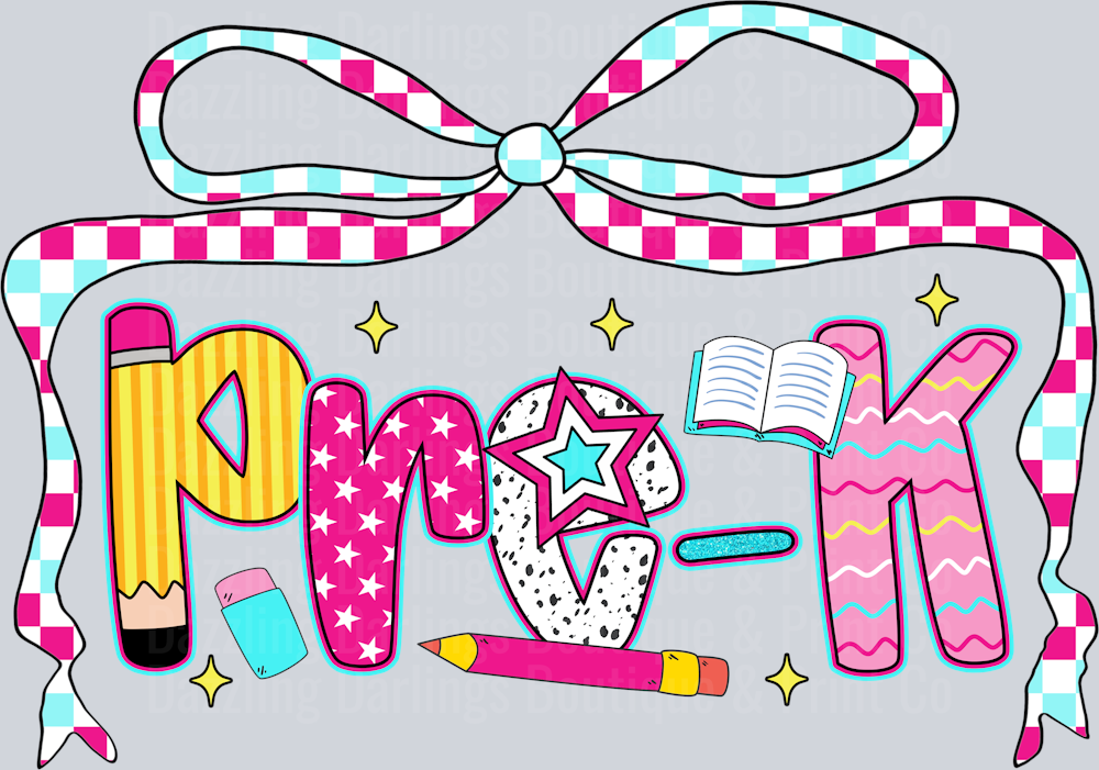 Back To School Pre-K Checkered Ribbon Bow Patterned Letters