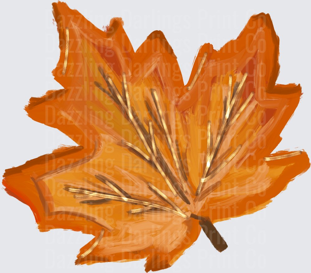 Painted Autumn Maple Leaf Fall Foliage Orange Brushstroke