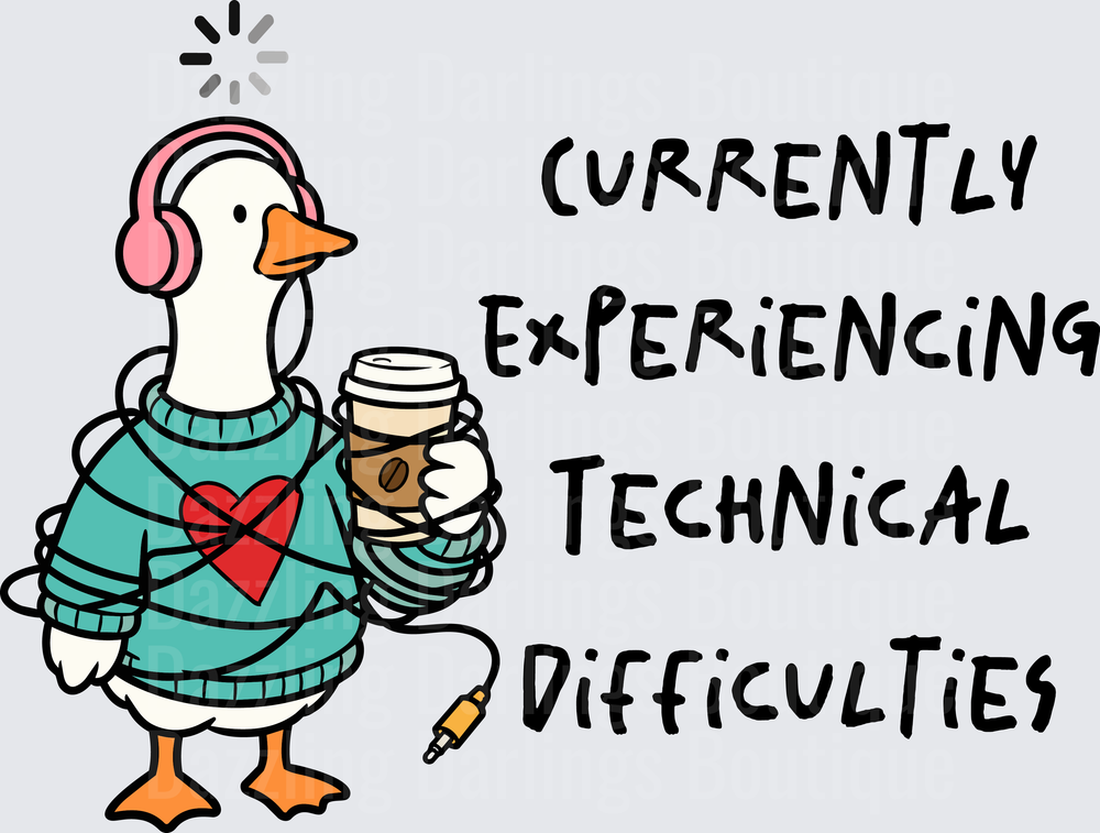 Goose in Sweater with Headphones Currently Experiencing Technical Difficulties