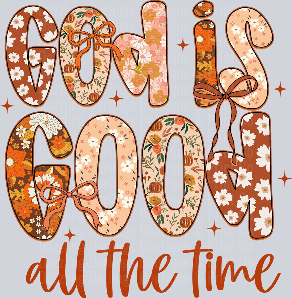 Halloween Fall God Is Good All The Time Floral Letters Bow