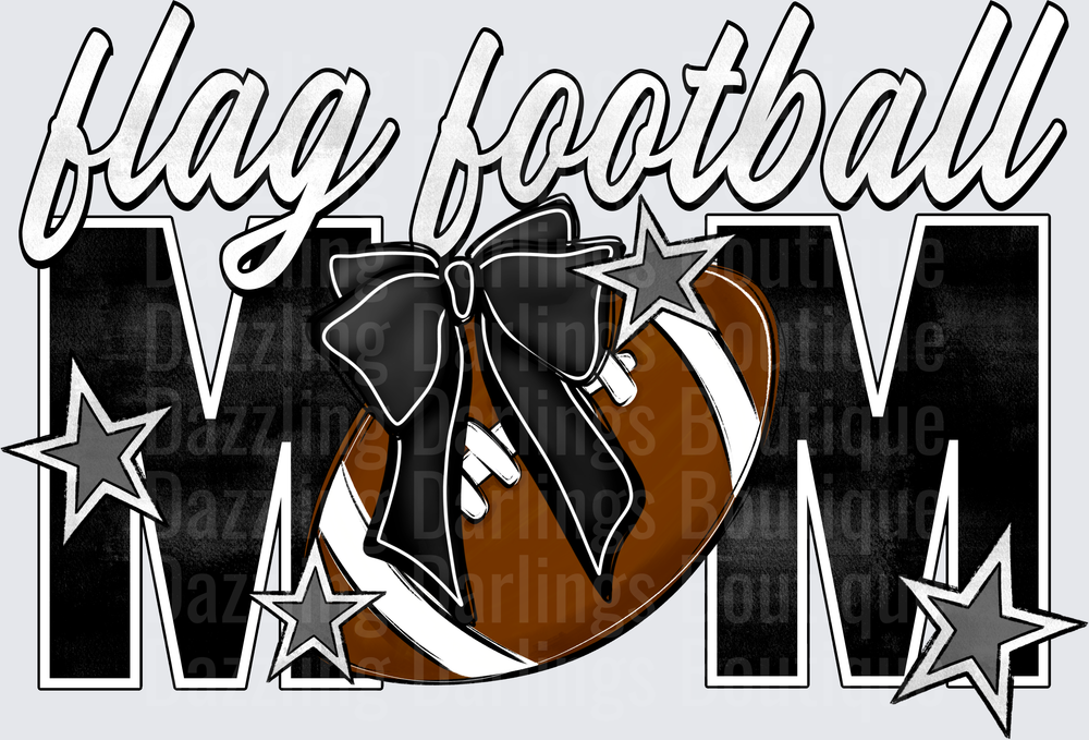 Flag Football Mom with Heart Football and Stars