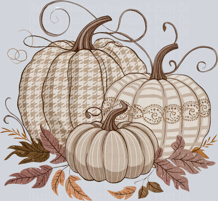 Halloween Fall Pumpkin Trio Neutral Houndstooth Lace
