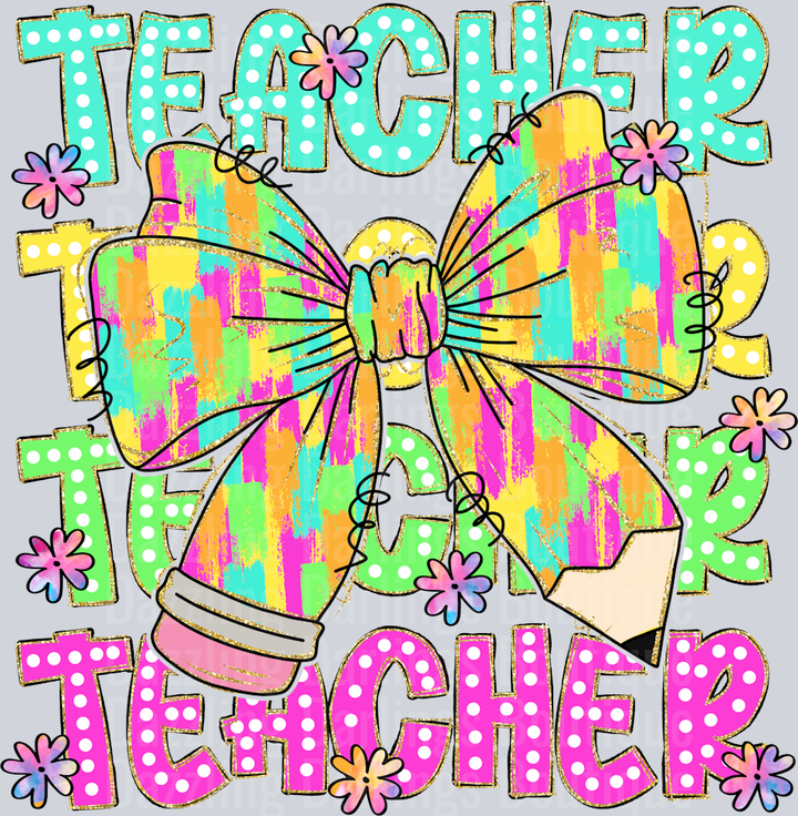 100 Days Of School Teacher Repeat Neon Coquette Bow
