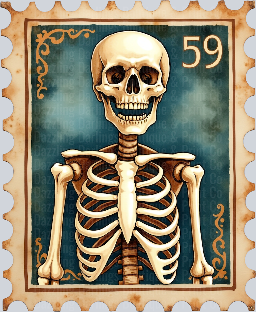 HALLOWEEN FALL SPOOKY SKELETON STAMP DTF TRANSFER