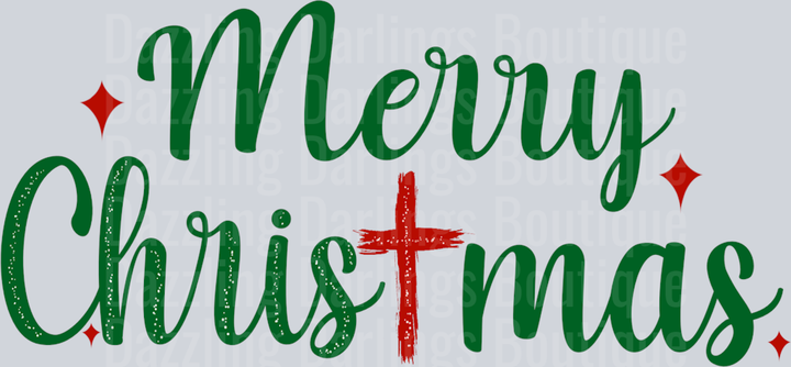 Merry Christmas Cross Green Red