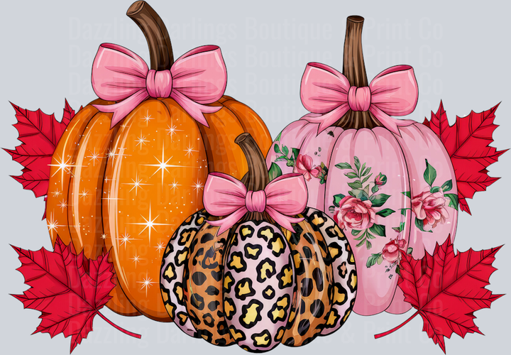 Halloween Fall Pumpkin Coquette Bow Pink Leopard Trio