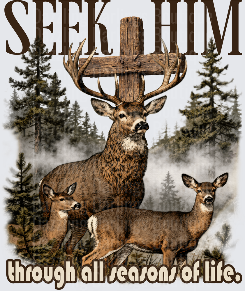 Seek Him Through All Seasons of Life Deer Family Cross